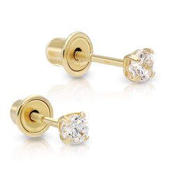14k Yellow Gold Tiny Solitaire Made with Cubic Zirconia Round Stud Earrings (2.5mm)