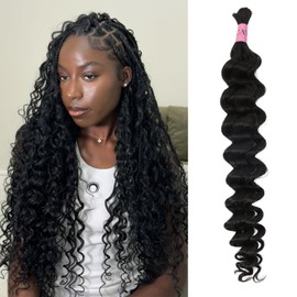 MSCATHY Human Braiding Hair for Boho Braids Deep Wave Bulk Human Hair for Braiding 20g 12A Brazilian Human Hair for Boho Braids, 18inch Bohemian Hair for Braiding（20g Pack Have Try)