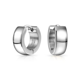 Simple Basic Polished Huggie Hoop Kpop Earrings For Men For Women Silver Tone Stainless Steel