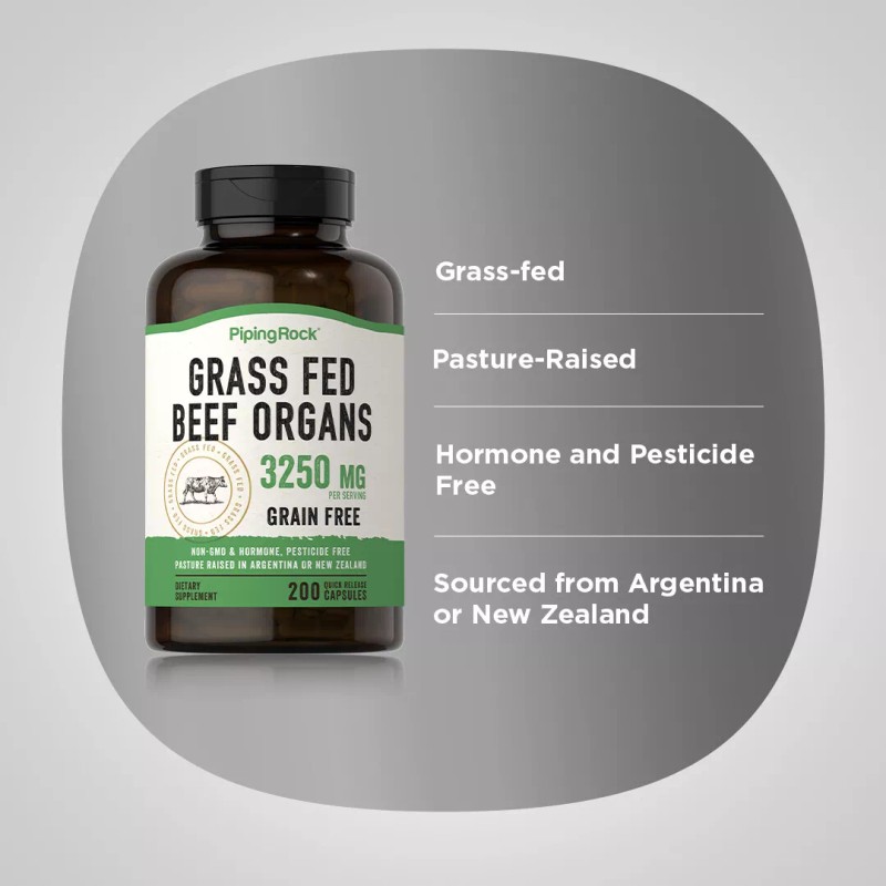 Piping Rock Grass Fed Beef Organs | 3250 mg (per
