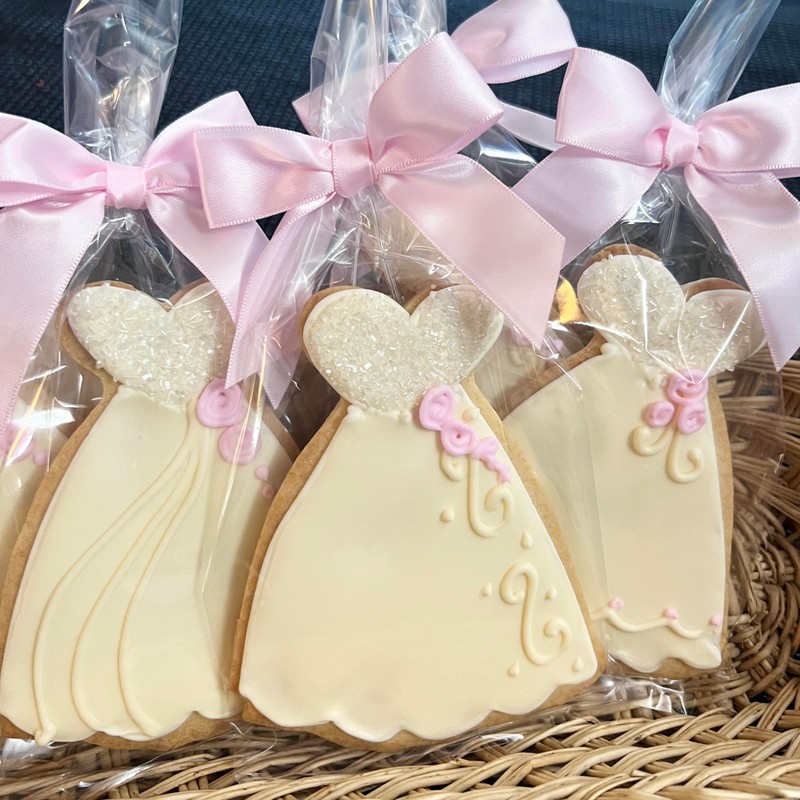 Wedding Dress Assortment Cookies- 6 Crunchy Decorated Shortbread Cookies Individually