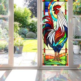 Decorative Rooster Stained Glass Window Film, Rooster Stained Glass Window Film for Bathroom Door Heat Anti UV