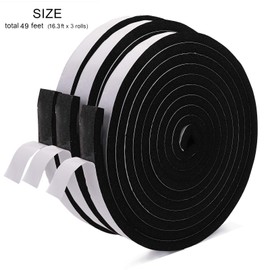 Jucoan 49 Feet Weather Stripping Foam Insulation Tape, 1 Inch Wide x 1/2 Inch Thick Self Adhesive Foam Seal Tape, High Density Door Seal Strip Window