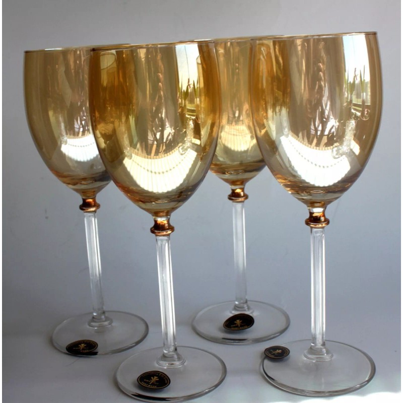 Cristalleria F.lli Fumo ITALY Amber Gold Wine Glass hand made