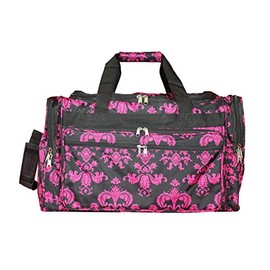 World Traveler 22-Inch Carry-On Duffle Bag with Adjustable Shoulder Strap, Black Pink Damask
