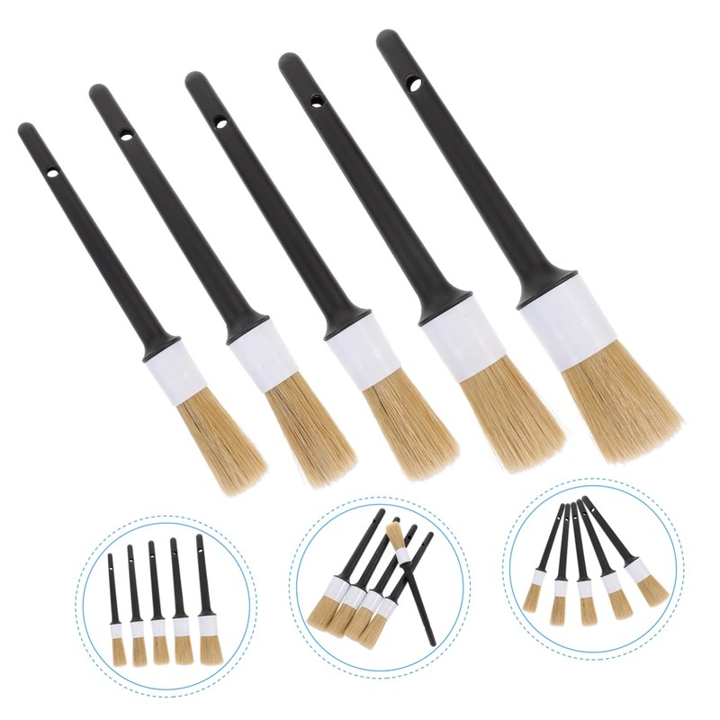 BIUDECO 5Pcs Round Head Small Brush for Automotive Cleaning Handle