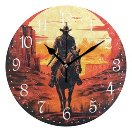 ALAZA Wall Clock Sunset Cowboy Silent Non-Ticking Decorative Wall Clocks Battery Operated 10 Inch for Home Living Room Kitchen Bathroom Bedroom