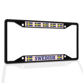 Fastasticdeals Metal Insert License Plate Frame Swedish Flag Weatherproof Car Accessories Black 4 Holes Solid Insert