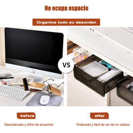 Cajón Debajo del Escritorio, Organizador Oculto de Mesa, Organizador de Cajones Autoadhesivo para Debajo del Escritorio, Cajón Debajo de la Mesa para Oficina, Escuela y Hogar (Negro)