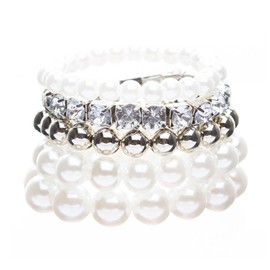 Accessoriesforever Bridal Wedding Jewelry Crystal Rhinestone Pearl Multi Strands Set Silver Ivory
