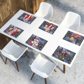 Christmas Placemats Set of 6 for Christmas Dining Table Santa Claus Christmas Xmas Placemats 12x18 Inch Washable Table Mats for Christmas Party Decoration