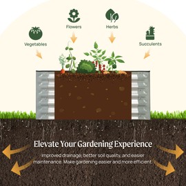 GARDEN1 17“ Tall Galvanized Raised Garden Bed, 3ftx3ft Metal Raised Garden Bed Kit Rectangular Raised Planter Garden Deep Root Box Planter for Vegetables, Flowers, Herbs, and Succulents