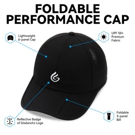 Gisdanchz Foldable Mens Womens Running Hat Performance Baseball Cap Running Hats for Women Men Sports Tennis Golf Hat for Gym Workout Race Uv UPF 50 Sports Hat Ball Caps for Men Women, Black