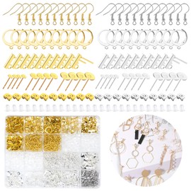 Yauhar 1440 Pcs Stainless Steel Jewelry Making Kit with Storage Case, Silver & Gold Earring Posts Studs and Leverbacks Earwires, Earring Hooks with Replacement Backs for Adult (4 Types)