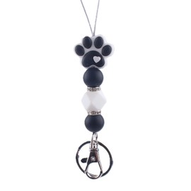 Phamines Silicone Bead Dog Paw Keychain Lanyard,ID Badge Holder,Cute Breakaway Neck Lanyards Claw Keyring for Women (Black)