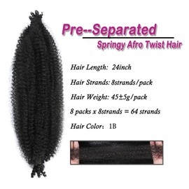 Springy Afro Twist Hair Marley Twist Braiding Hair for Soft Locs Distressed Pre Separated Spring Twist Extensions 18" 8 Packs (1B 18")