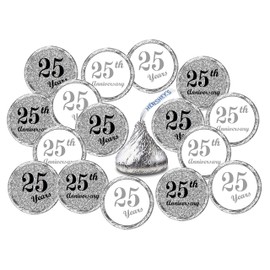 25th Anniversary Kisses Stickers, (Set of 216) Chocolate Drops Labels Stickers for 25th Wedding Anniversary, Party Favors Decor for Kisses. Made in USA