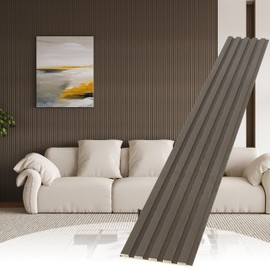 POHARE WPC Slat Wall Paneling, 8-Pack 3D WPC Wood Wall Panels, Acoustic Wall Panels for Interior Wall Decor, Living Room, Bedroom, Grey, 95 x 6 in