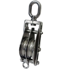 DBMIMPORTERS Double Sheave Swivel Eye Block 3/16" Cable Wire Rope 1450 Lb WLL Stainless Steel