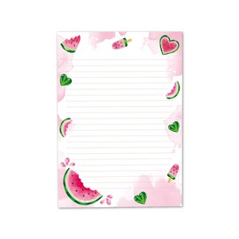 Writing Paper Set Letter Pad with Envelope for Girls Children Watermelon Ice Kids Motif Letter Paper Pad Lined (A5 Pad with 25 Sheets + 15 Envelopes)