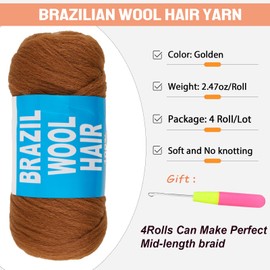 RuiYok 4 Pcs Brazilian Wool Hair for Braids Acrylic Hand Knitting Yarn for African Faux Locs Crochet Hair for Black Women Goddess Crochet Box Braid Braiding Hair Extension(#13)