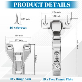 10 Pack 1/2'' Overlay Soft Close Cabinet Hinges – 105° 3D Adjustable Clip-On Concealed Cupboard Hinges for Kitchen Cabinet Doors, Hidden Cabinet Door Hinges with Screws