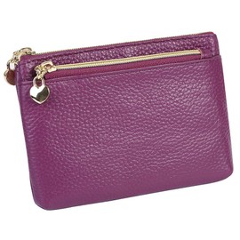 Women's Genuine Leather Coin Purse Zipper Pocket Size Pouch Change Wallet, Purple