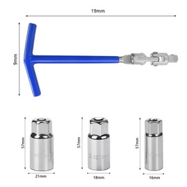 MQWDGJ Universal Spark Plug Wrench, 16 mm/18 mm/21 mm Spark Plug Wrench Set, Spark Plug Remover Tool, T-Bar Socket Wrench for Car and Motorcycle Spark Plug Remover Tool (Blue)