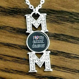 Handmade Autistic Daughter Necklace for Mom, Silver Autism Mom Necklace, Autism Awareness