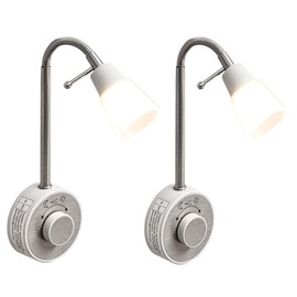 BKZO 2 Pack Dimmable LED Socket Lamp, Reading Light, Reading Lamp, Brushed Nickel, 2 W, Plug Light with Gooseneck, Flexible, Warm White, 2700 K