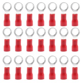 CEEYSEE 100Pcs 22-16 AWG M5 of Red Insulated Ring Terminal-Electrical Wire Connectors-Ring Crimp Terminals Connectors（PRH5)