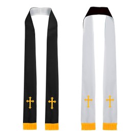 IvyRobes Unisex Aadult's Reversible Church Clergy Stole Choir Priest with Gold Embroidery Cross 229cm Black and White