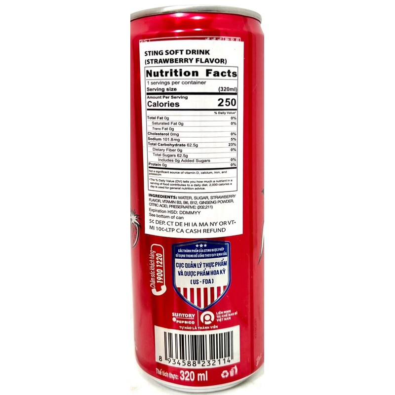 Sting Energy Drink with Red Ginseng +Strawberry 320ml(Pack of 12)~Exp