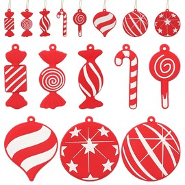 8PCS Christmas Tree Ornaments Xmas Candy Cane Hanging Ornaments Christmas Peppermint Lollipop Candy Hanging Decorations Red White Candy Hanging Charms with Rope for Christmas Tree Holiday Party Decor