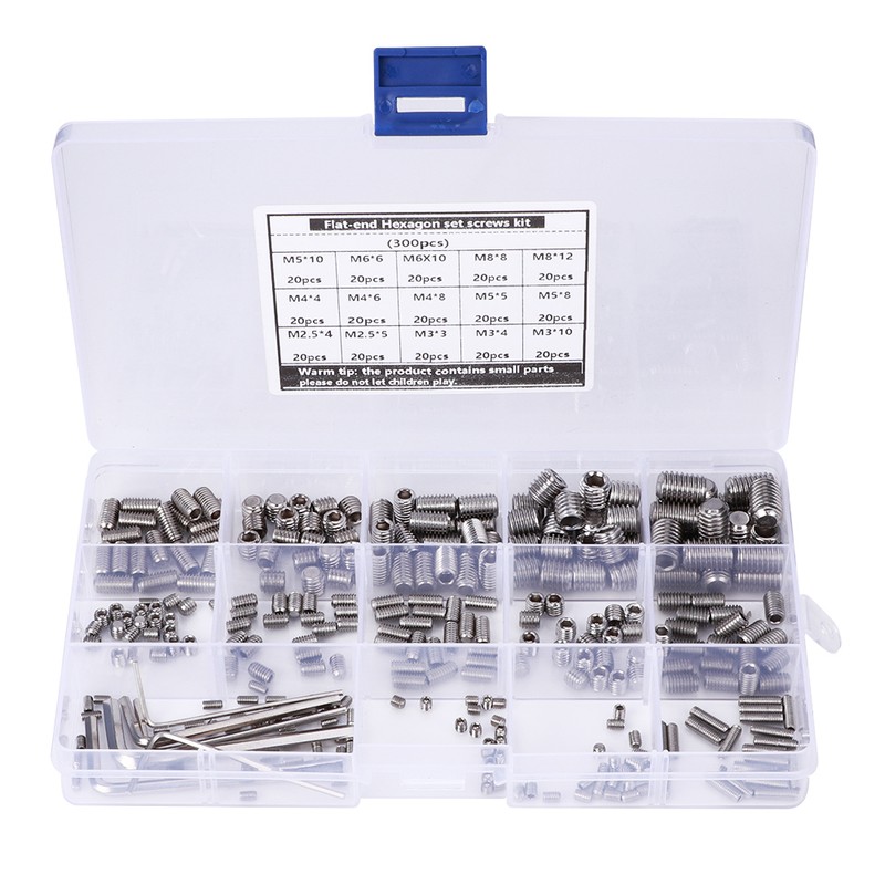 300Pcs Hex Grub Screw Kit Combination Boxed 304 Stainless Steel