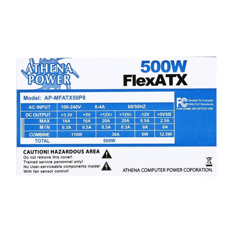 Athena Computer Power AP-MFATX50P8 500W Flex ATX Power Supply