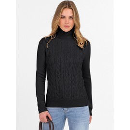 ANRABESS Womens Turtleneck Cable Knit Sweaters Long Sleeve Fitted Business Casual Pullover Top 2025 Fall Outfits Black Medium