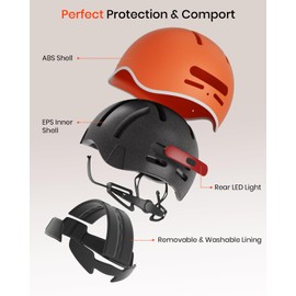 Scavin Bike Helmet for Adult: Bicyle Helmet with EPS Foam Interior for Men & Women, Adjustable Cycling Helmet with LED Light Safety Certified for Commuting, Road Biking (Matte Orange, Large)