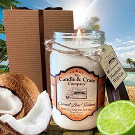 Handmade Coconut Lime Verbena Scented Heritage Collection 16 oz Mason Jar Soy Wax Candles