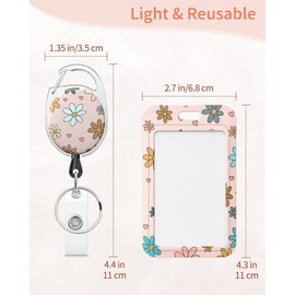 Uniclife 2er-Set Blumen-Schiebe-Ausweishülle Vertikale Blumen-Plastikhülle mit einziehbarer Halterung und Karabiner für Büro, Schule, Ausweise, Kreditkarten für Frauen Lehrer und Schüler
