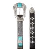 Cowboy Cowgirl Western Rhinestone Leather Belt with Big Turquoise Stone