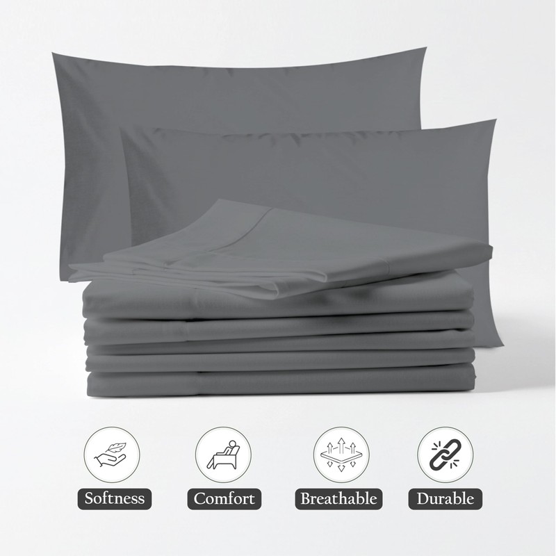 J.Din 100% Egyptian Cotton Charcoal Grey 4 Pack Pillow Cases