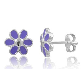 Sterling Silver Purple Daisy Flower Stud Earrings for Adult Women and Teen Girls 0.31in