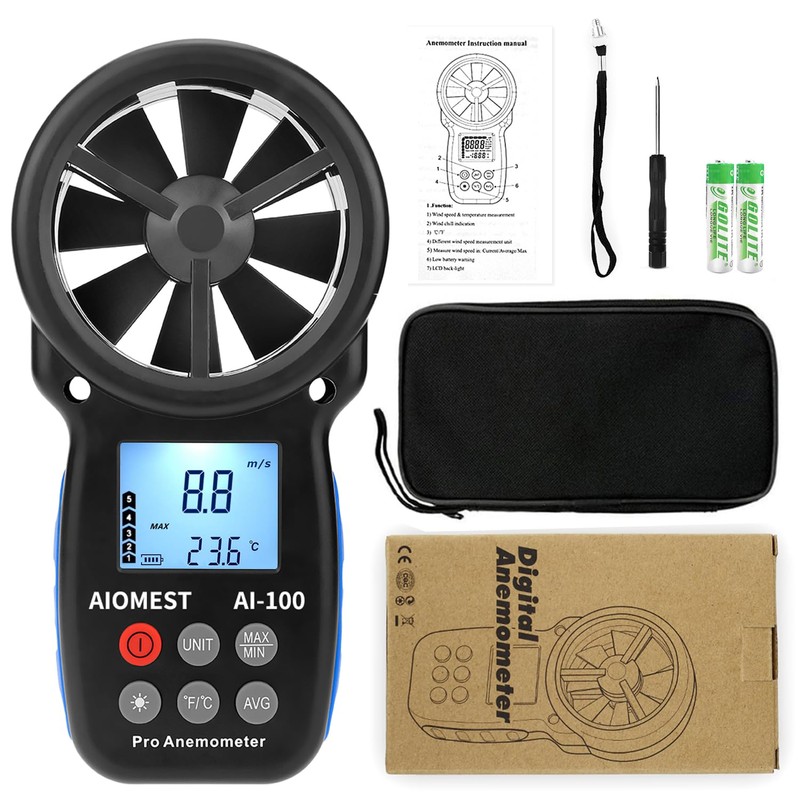 Wind Gauge Digital Anemometer, AIOMEST Hand Wind Meter AI-100 Wind