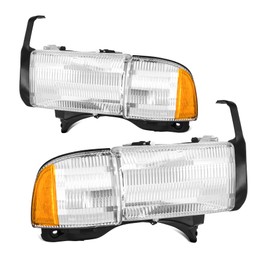 Reinko Headlights w/Corner Lights Compatible with 94-01 Dodge Ram 1500 94-02 Ram 2500 3500 (Non-Sport Models), Driver and Passenger Side Headlight Headlamp Assembly, Chrome Housing Clear Lens