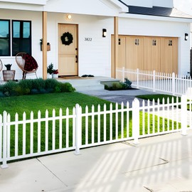 Bynbbur 2 Sets White Vinly Fence 84" W x 30" H Garden Picket Fence Panel for Concrete Ground Outdoor Decorative PVC Fence for Patio Yard Walkways Landscape (20 Pickets, Straight)
