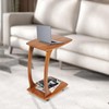 kunghei Solid Wood End Table with Rolling Wheels, C Shaped