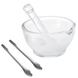 ScitoLAB Glass Mortar and Pestle Set, Guacamole Bowl with 2 Pcs Stainless Steel Powder Spoon, Mixer and Grinder for Herb Spice Science Lab, Max. 6 oz 180 ml