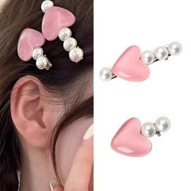 Pearl Heart Hair Clips for Women Trendy Faux Pearl Beaded Barrettes Cute Hair Clips Pink Love Heart Hair Pins for Hair Accessories for Girls 2Pcs Non Slip Hair Barrettes for Birthday Party