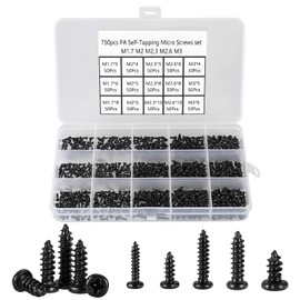 HanTof 750 Pcs Small/Micro/Tiny/Mini Self-Tapping Screws, M1.7-M3 Phillips Pan Head, Cross Recessed, DIY Electronic, Carbon Steel (Black)